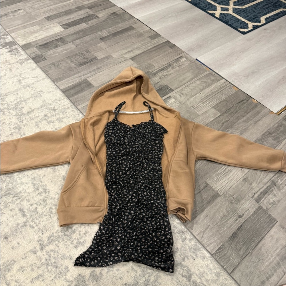 H&M Camel Hooded Zip-Up Jacket and dress